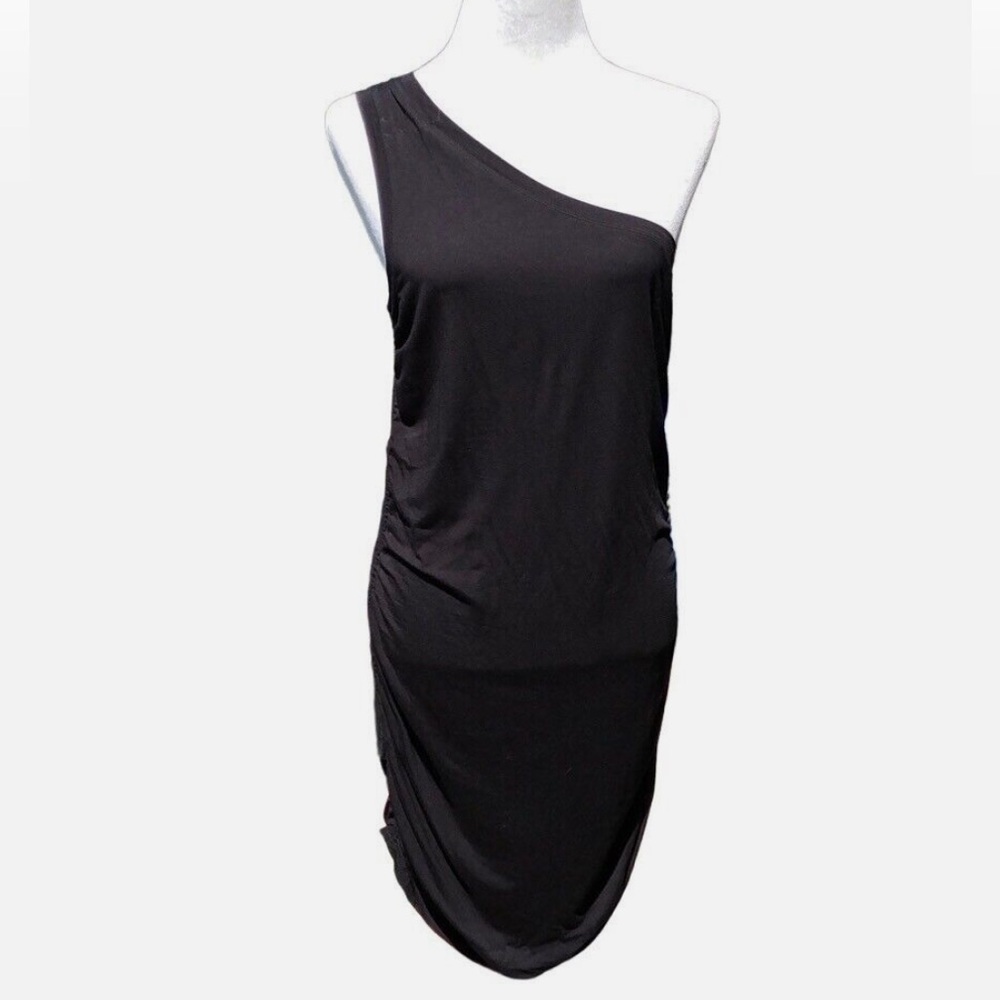 GOOD AMERICAN Ruched One Shoulder Dress Women's 4 Black Sleeveless